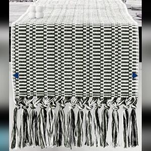 Rustic‎ boho Farmhouse table runner Charcoal grey/white 12x72